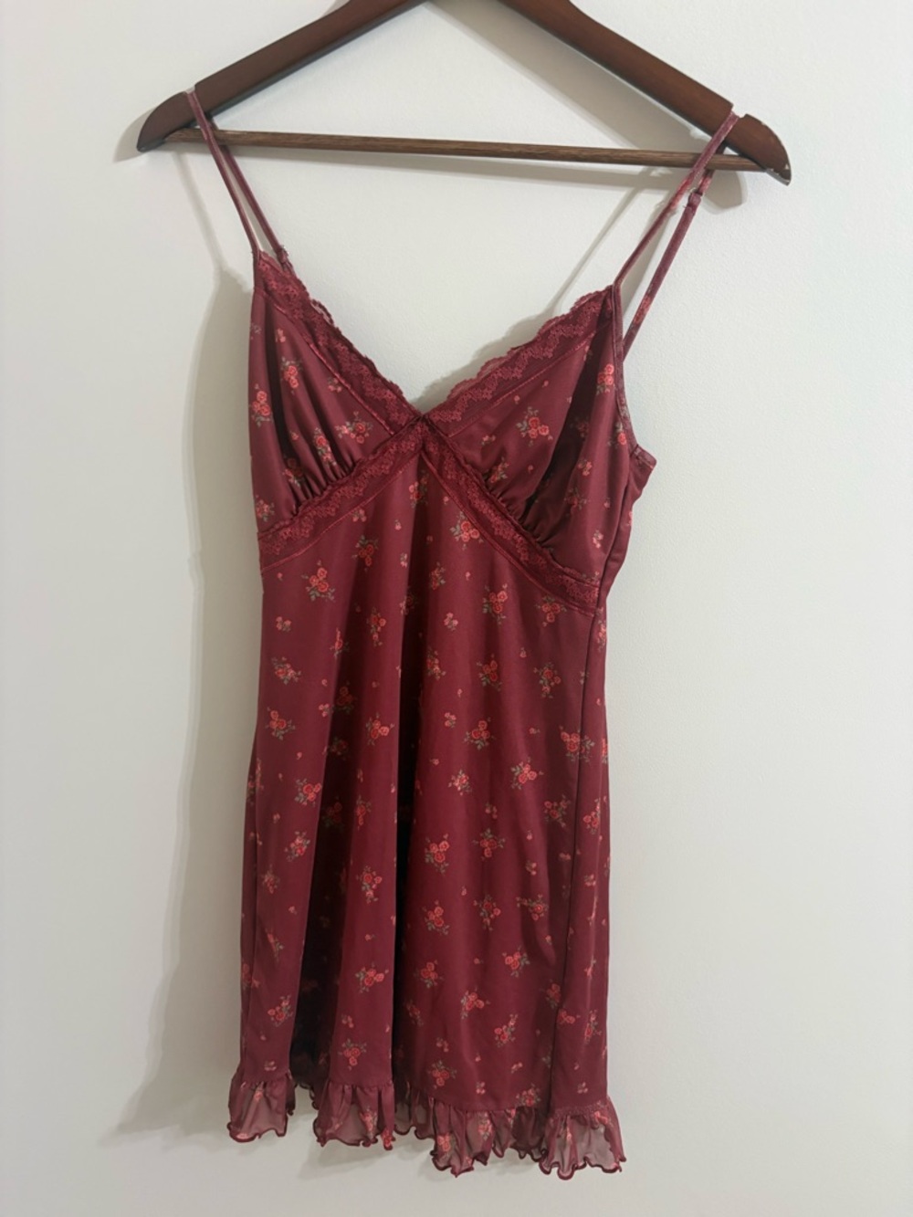 Forever 21 Burgundy Floral Lace-Trim Slip Dress